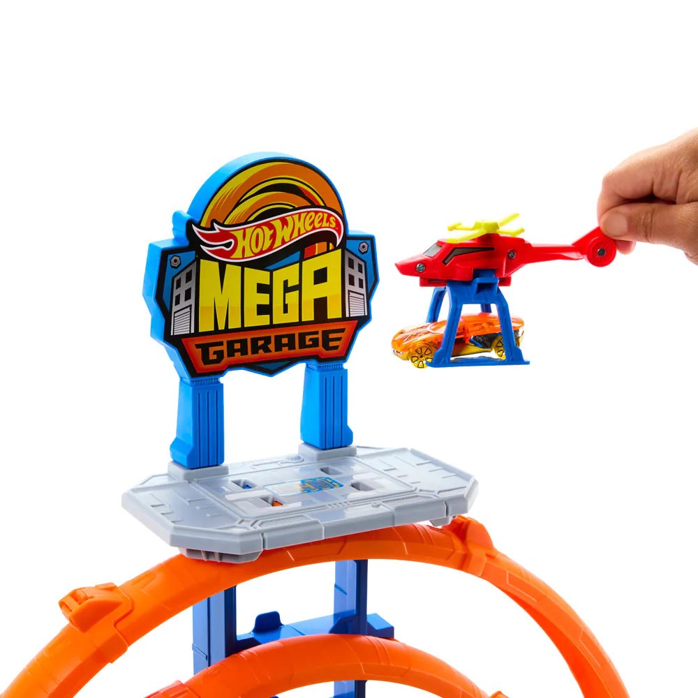 Mega garaj Hot Wheels Mega Loop 65 cm cu masinuta si elicopter - poza 4