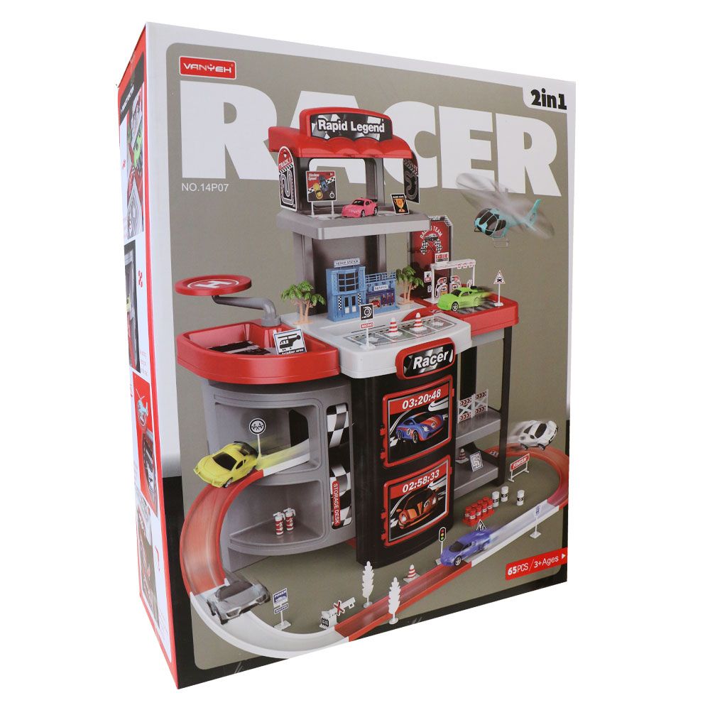 Mega garaj supraetajat in valiza Racer cu 6 masinute si 1 elicopter - poza 1