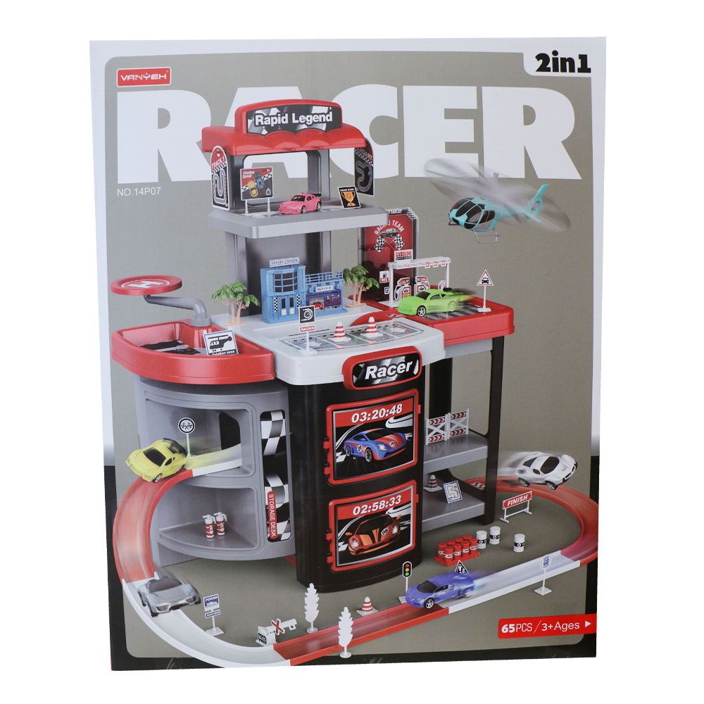 Mega garaj supraetajat in valiza Racer cu 6 masinute si 1 elicopter - poza 2
