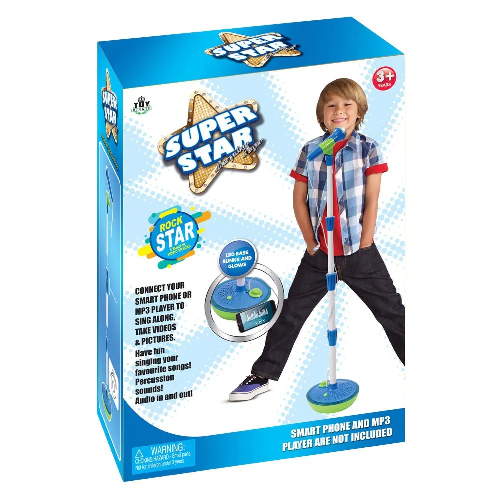 Microfon pentru copii cu stativ si suport smartphone Super Star Albastru - poza 2