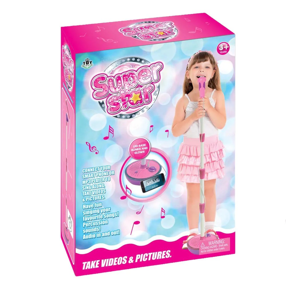 Microfon pentru copii cu stativ si suport smartphone Super Star Roz - poza 2
