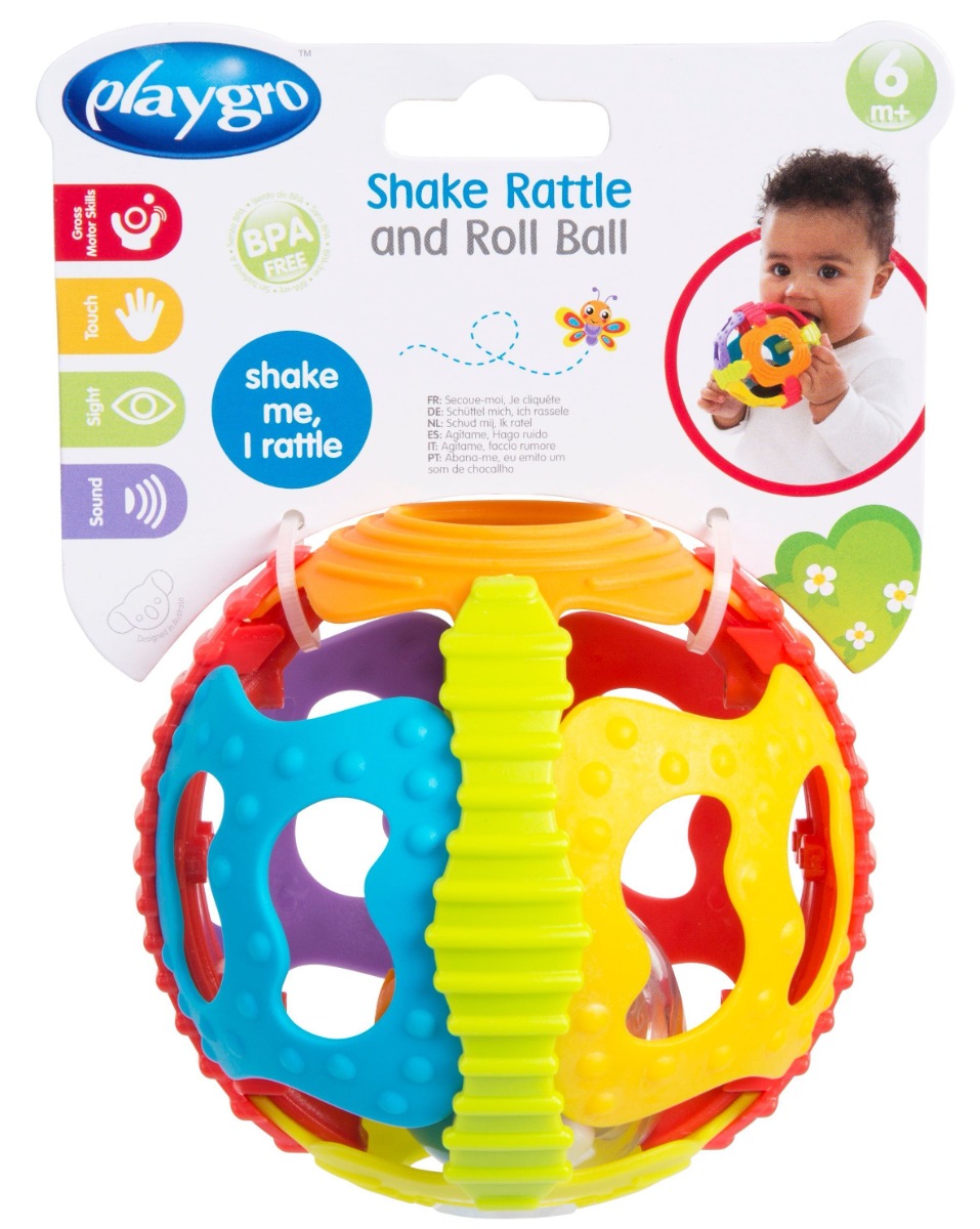Minge senzoriala bebelusi Playgro Shake Rattle and Roll, zornaitoare multicolora - poza 3