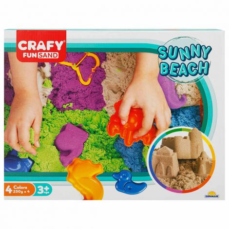 Nisip senzorial modelabil Fun Sand 1000 gr cu tavita si sabloane La Plaja CRAFY CFS00002788 - poza 1
