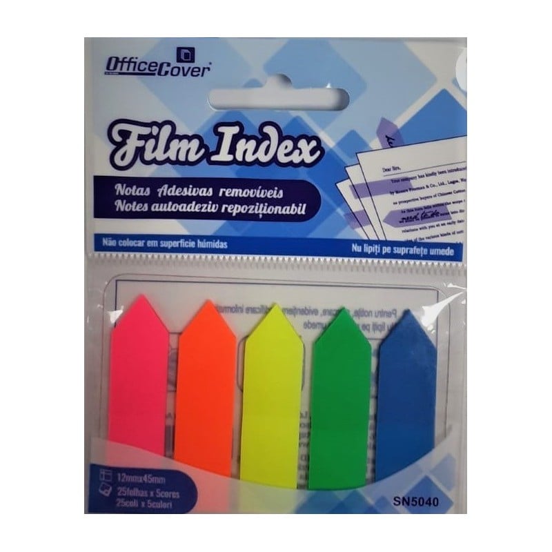 Notes adeziv index Office Cover SN5040, 12 x 44 mm, PVC, 125 coli, 5 culori neon, varf sageata