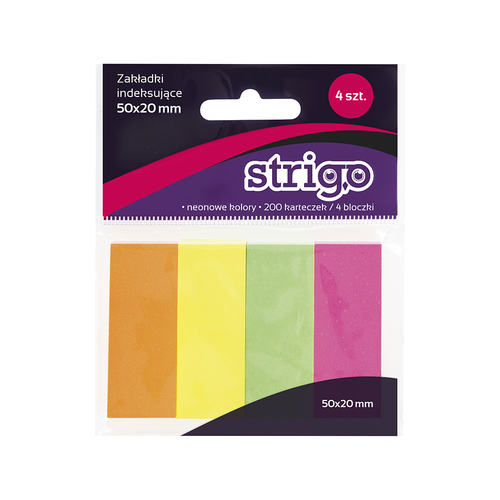 Notite Adezive Strigo, 4 Paduri, 200 File, Neon, 50A 20 mm