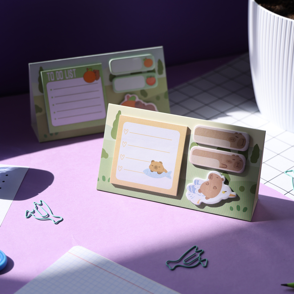 Notite adezive Strigo Capybara portocaliu pastel , sticky notes decorative pentru birou