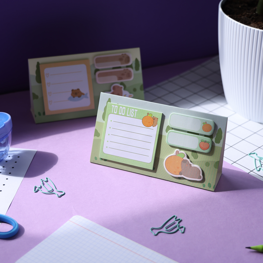 Notite adezive Strigo Capybara verde pastel , sticky notes decorative pentru birou
