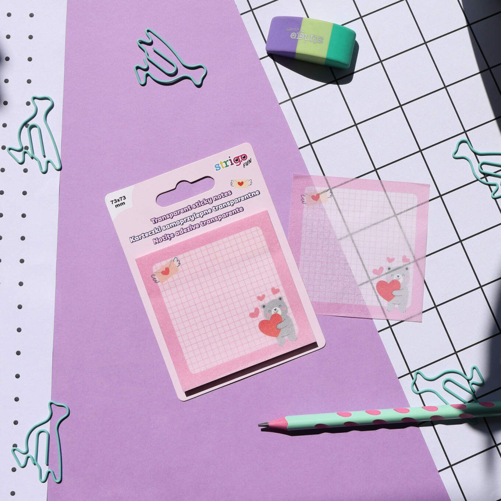 Notite adezive transparente 73A 73 mm, 50 file, Strigo roz pastel