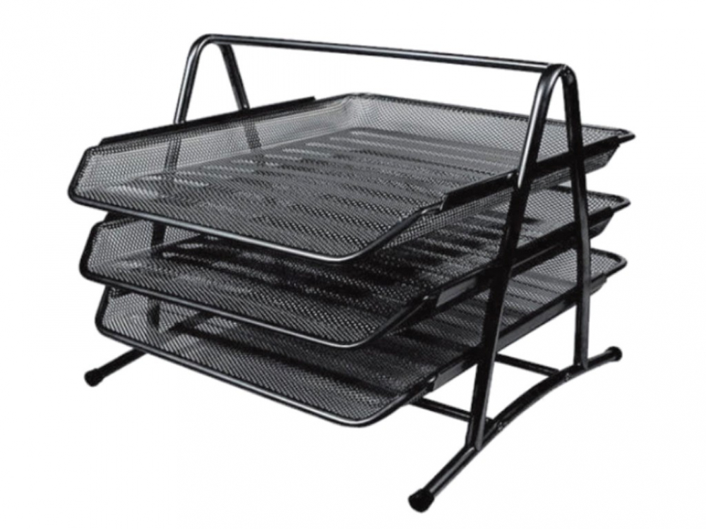 Organizator pentru documente cu 3 tavite suprapozabile,35x27 cm,negru