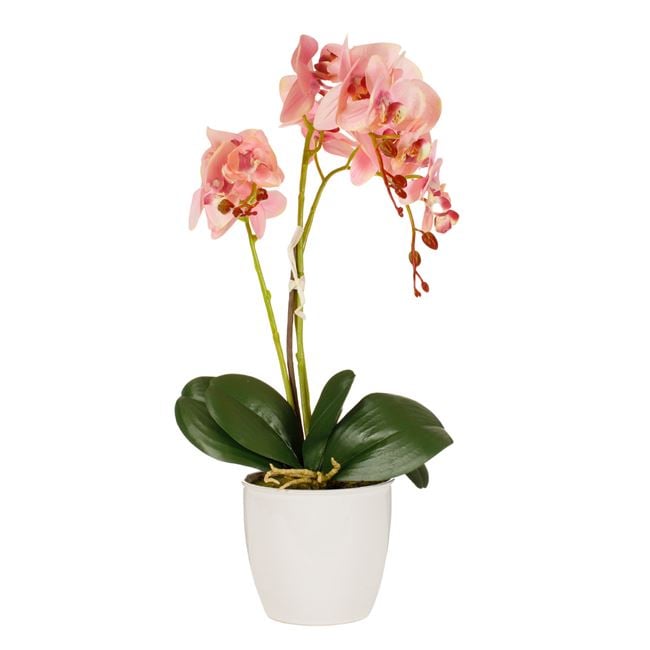 Orhidee decorativa artificiala in ghiveci,flori roz,14x50 cm