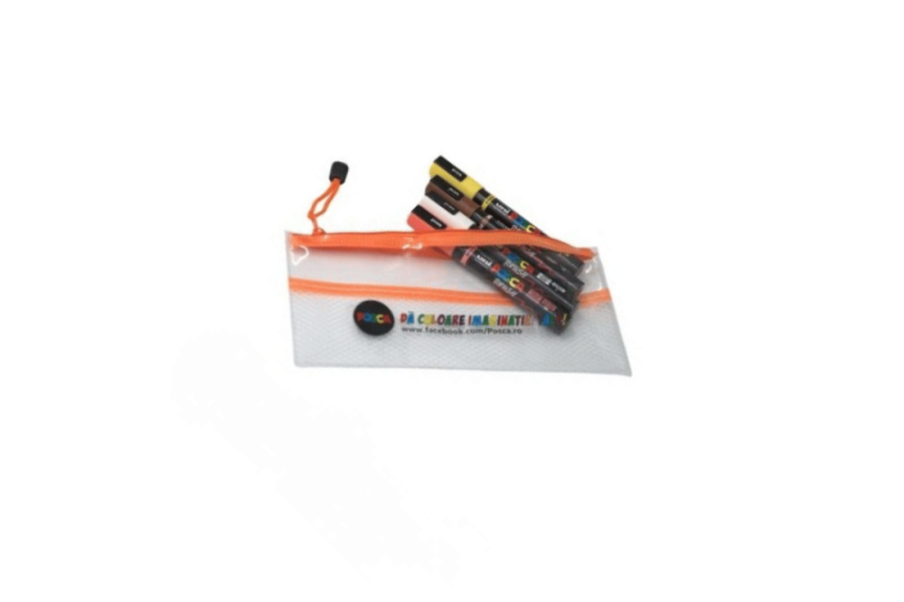 Pachet promo Posca penar tip etui echipat cu 4 markere cu varf tip pensula PC-5BR