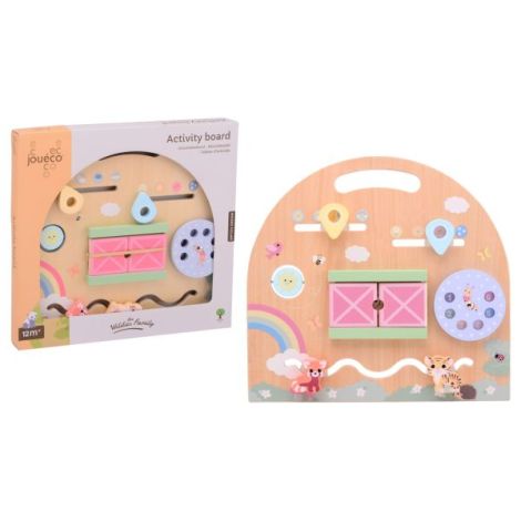 Panou din lemn, cu 6 activitati Montessori, pentru bebelusi, Joueco