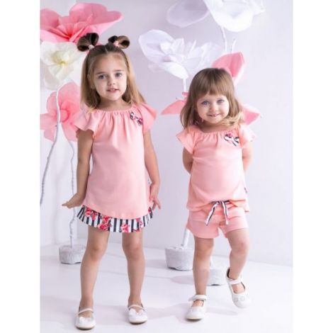 Pantalon scurt cu cordon cu dungi si flori Nicol NANA Roz marimea 116 - poza 2