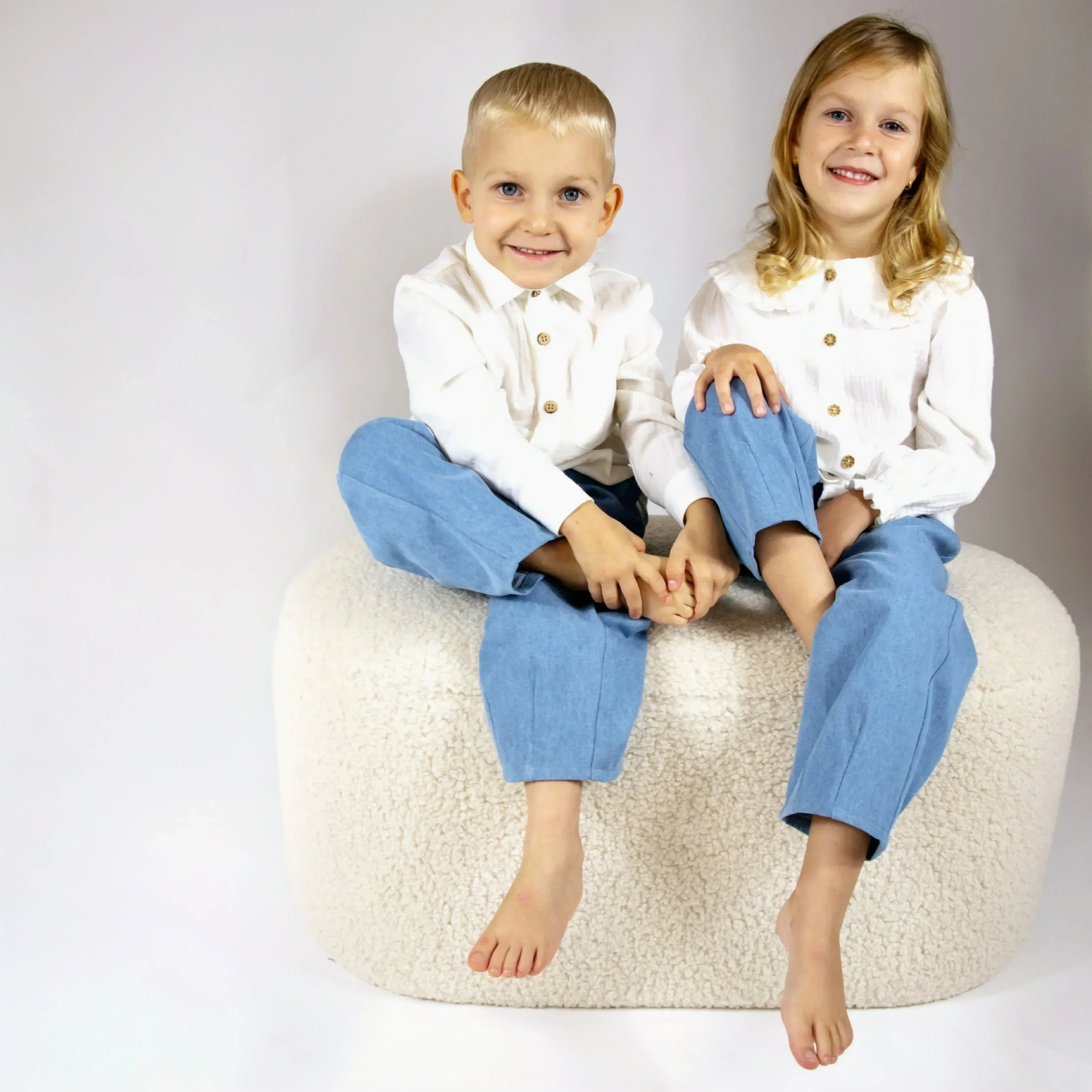 Pantaloni denim din bumbac pentru fete - 110