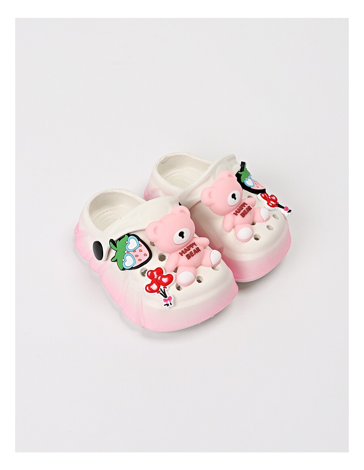 Papuci spuma Happy Bear, alb-roz