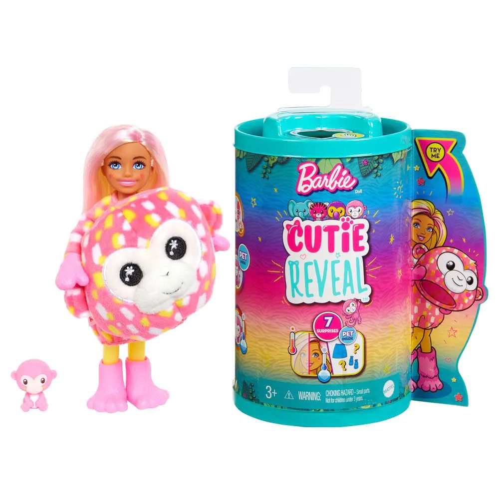 Papusa Barbie Chelsea Cutie Reveal Jungle Friends Maimuta 13 cm - poza 1