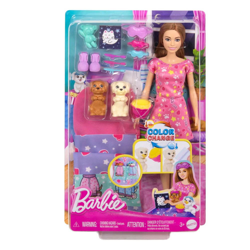 Papusa Barbie cu 2 catelusi Barbie Petrecere in Pijamale - poza 2