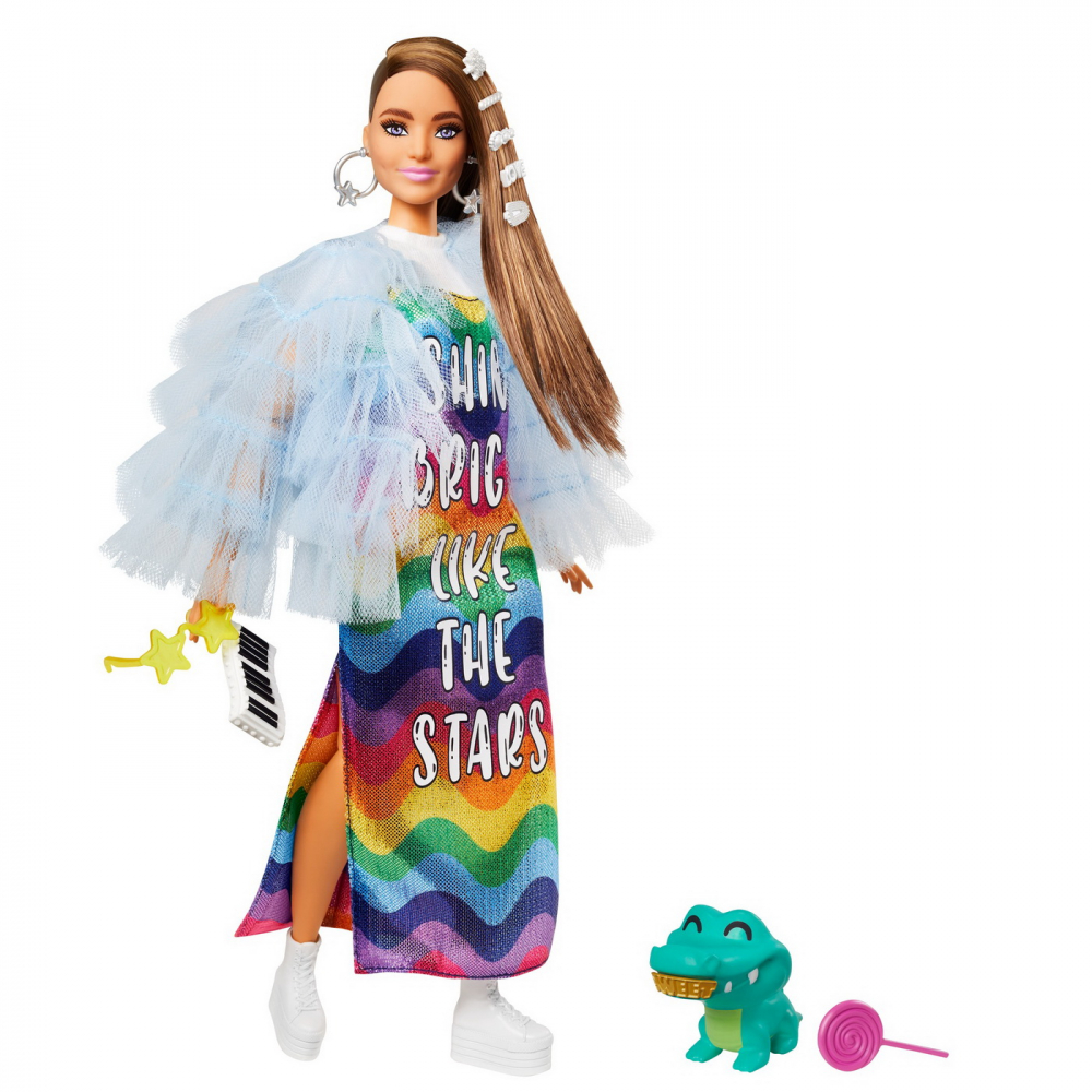 Papusa Barbie Extra cu rochie curcubeu - poza 1