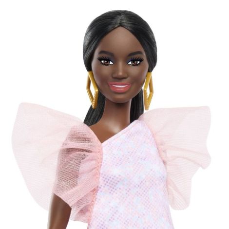 Papusa Barbie Fashionista Afro-americana Cu Rochie Peach - poza 3