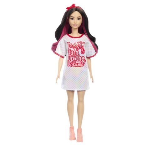 Papusa Barbie Fashionista Bruneta Cu Rochita Sport - poza 2