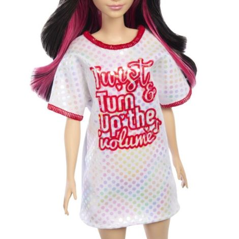 Papusa Barbie Fashionista Bruneta Cu Rochita Sport - poza 3
