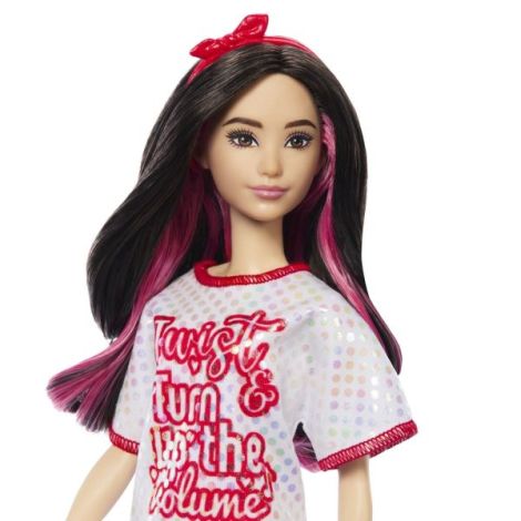 Papusa Barbie Fashionista Bruneta Cu Rochita Sport - poza 4