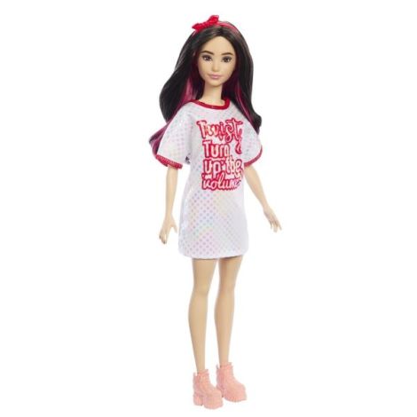 Papusa Barbie Fashionista Bruneta Cu Rochita Sport - poza 5