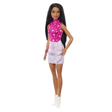Papusa Barbie Fashionista Bruneta Cu Top Cu Stelute - poza 3