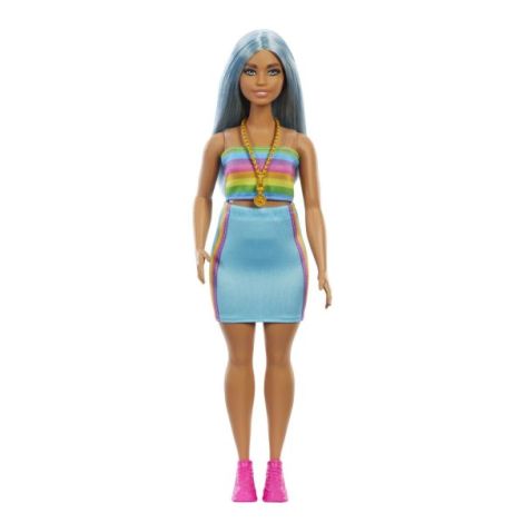 Papusa Barbie Fashionista Cu Par Albastru Platinat Si Top Sport - poza 2