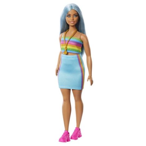 Papusa Barbie Fashionista Cu Par Albastru Platinat Si Top Sport - poza 3