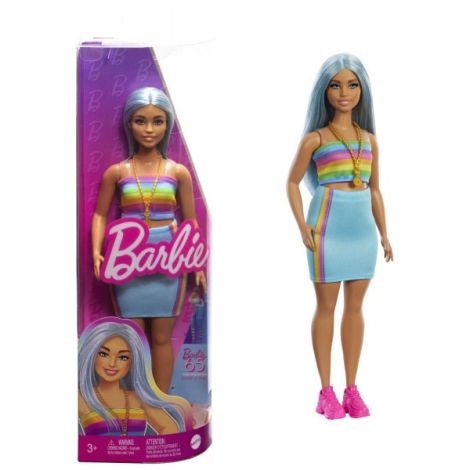 Papusa Barbie Fashionista Cu Par Albastru Platinat Si Top Sport - poza 4
