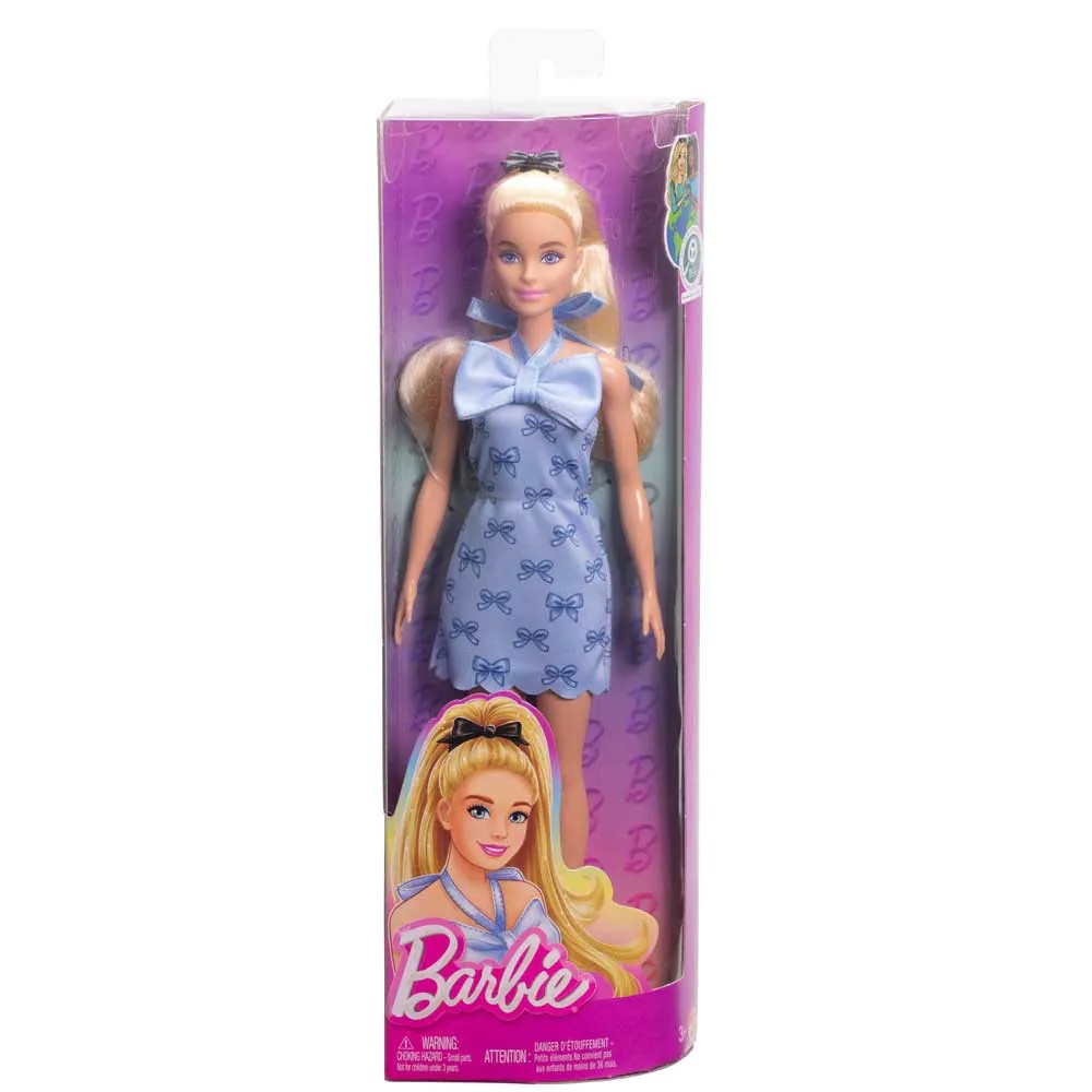 Papusa Barbie Fashionista cu Par Blind Ondulat si Rochie Albastra - poza 2