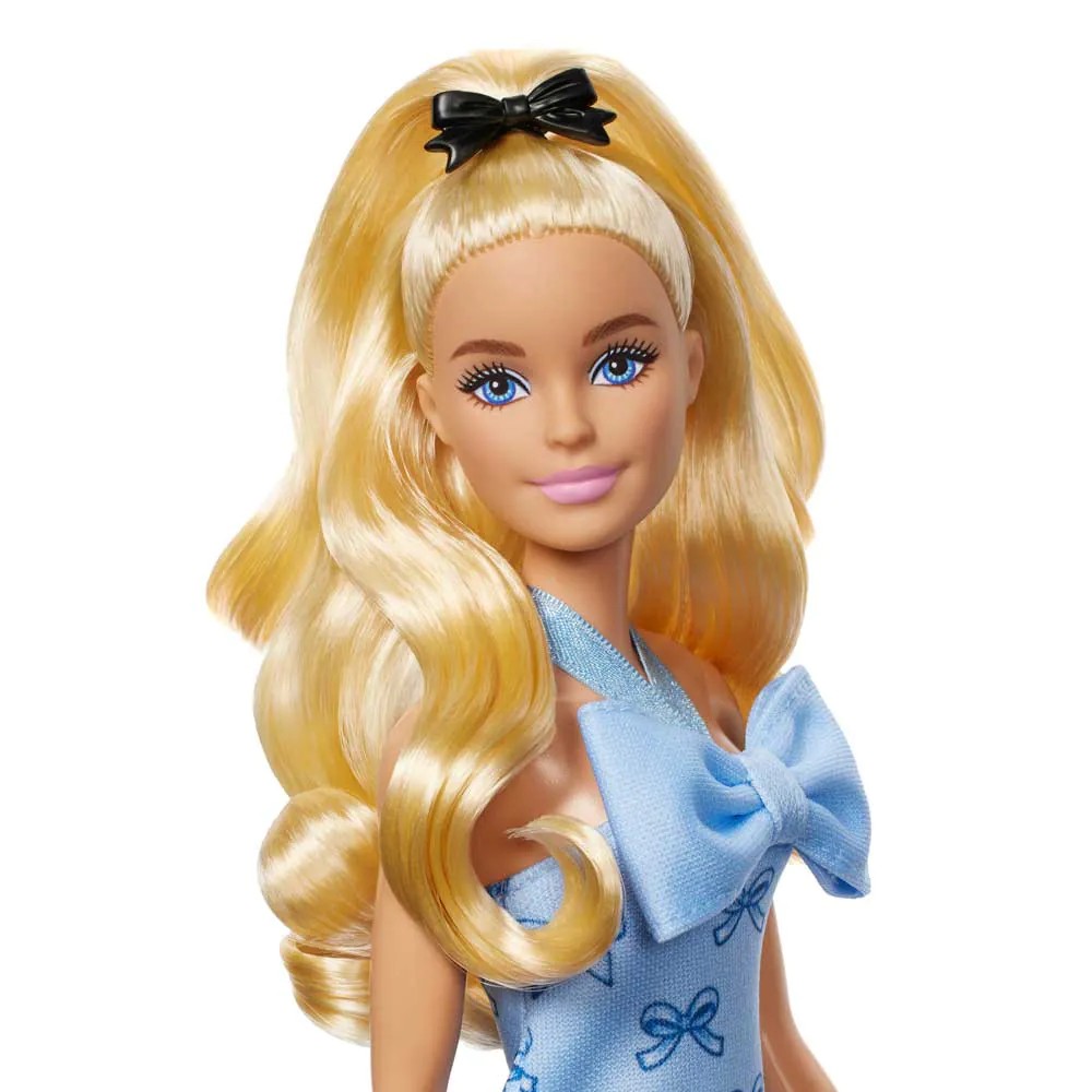 Papusa Barbie Fashionista cu Par Blind Ondulat si Rochie Albastra - poza 4
