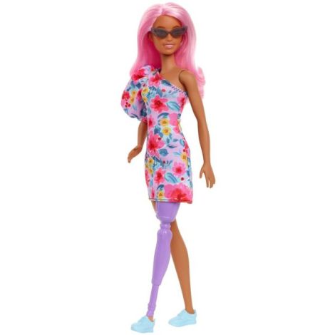 Papusa Barbie Fashionista Cu Par Roz Si Picior Protetic - poza 2