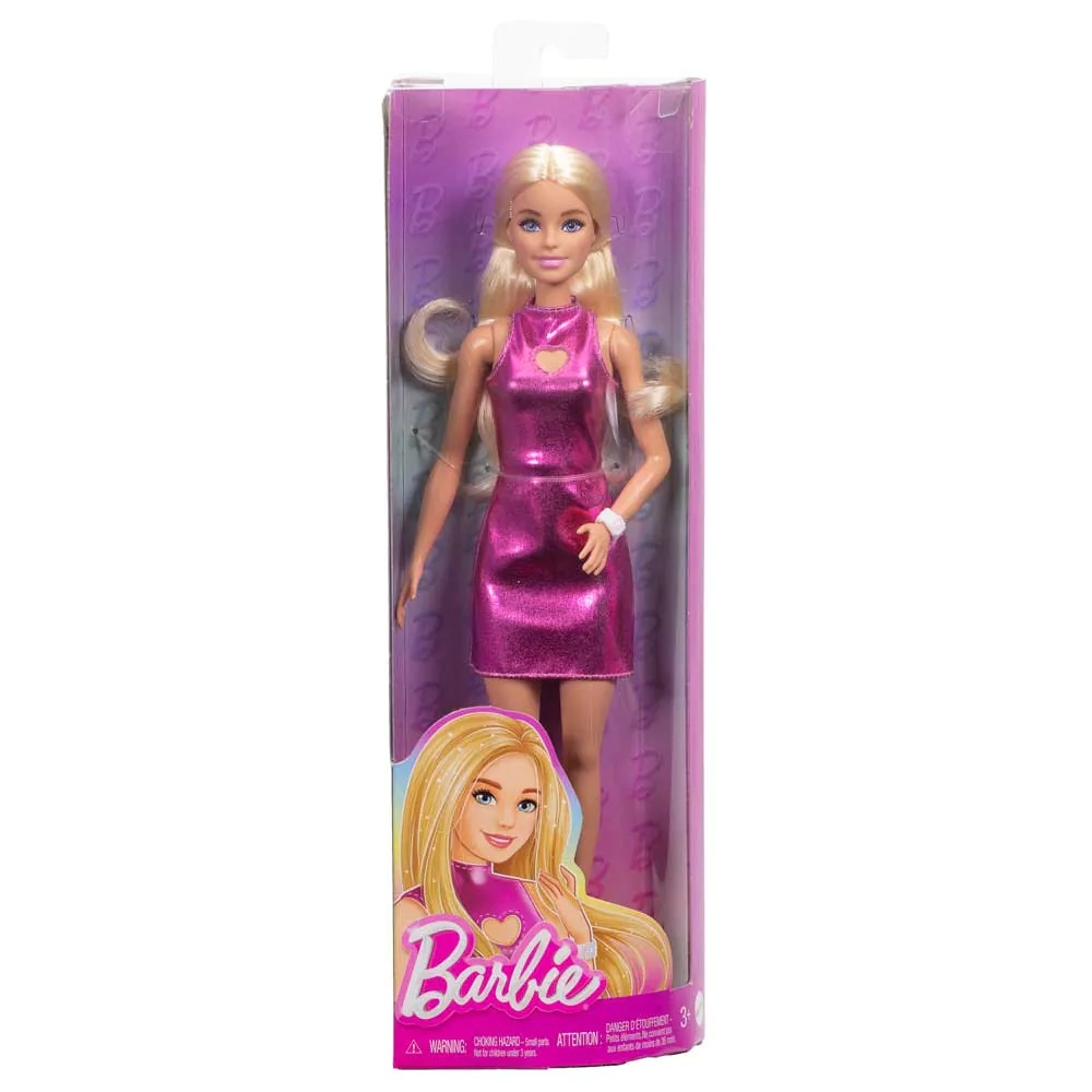 Papusa Barbie Fashionista cu rochie roz metalica - poza 4