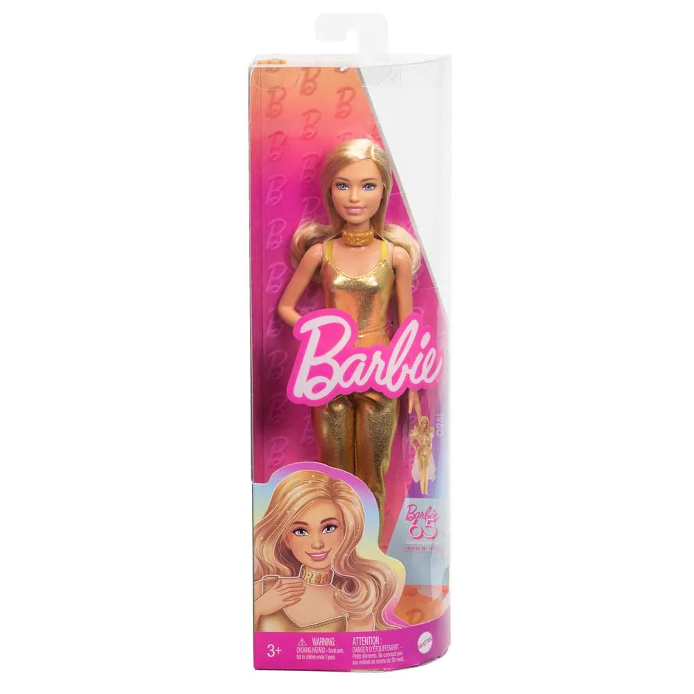 Papusa Barbie Fashionista cu salopeta aurie - poza 2