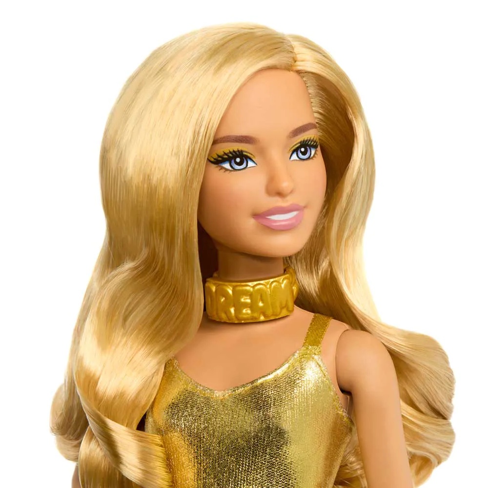 Papusa Barbie Fashionista cu salopeta aurie - poza 3