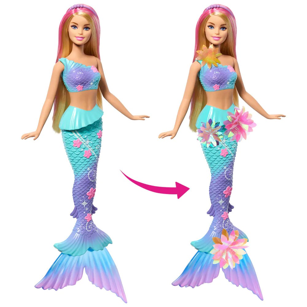 Papusa Barbie Sirena cu Flori Magice cu par blond - poza 3