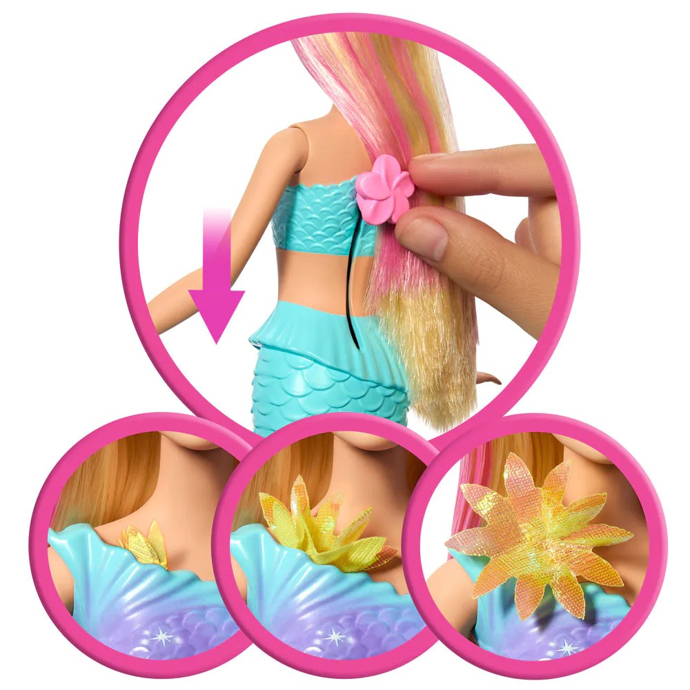 Papusa Barbie Sirena cu Flori Magice cu par blond - poza 4