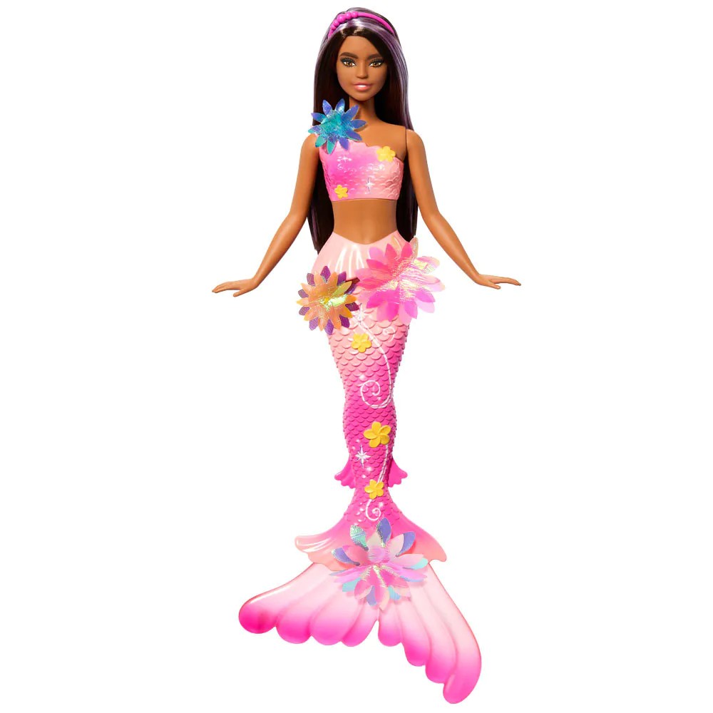Papusa Barbie Sirena cu Flori Magice cu par brunet - poza 1