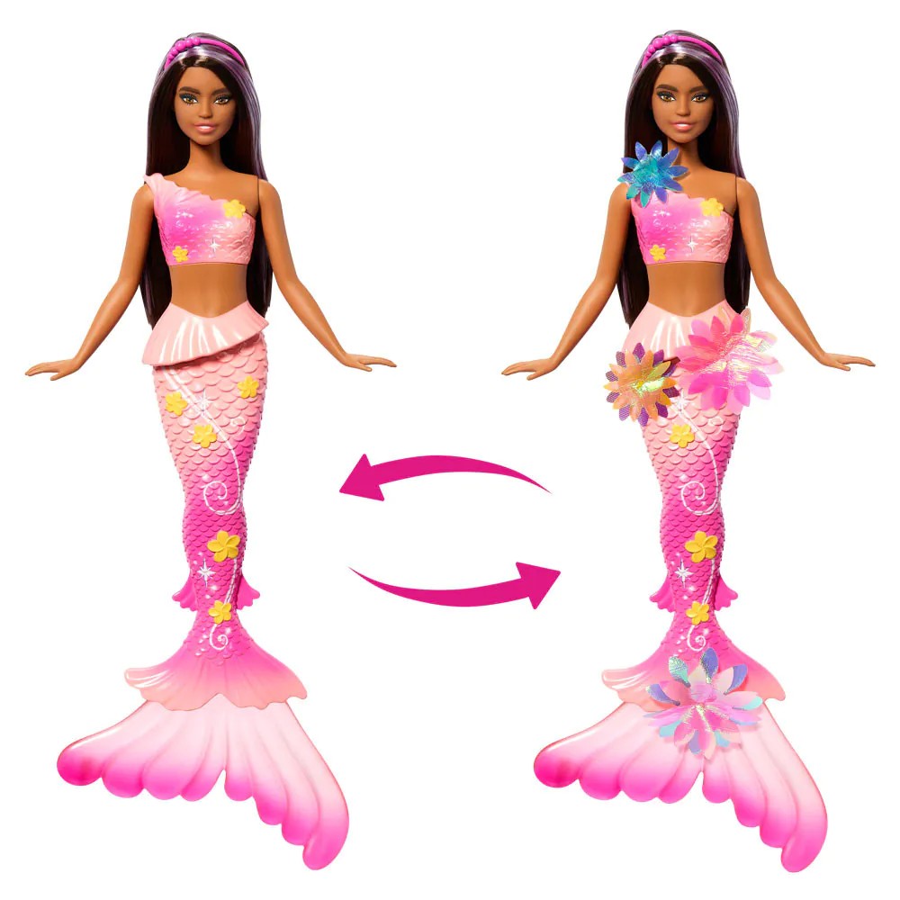 Papusa Barbie Sirena cu Flori Magice cu par brunet - poza 2