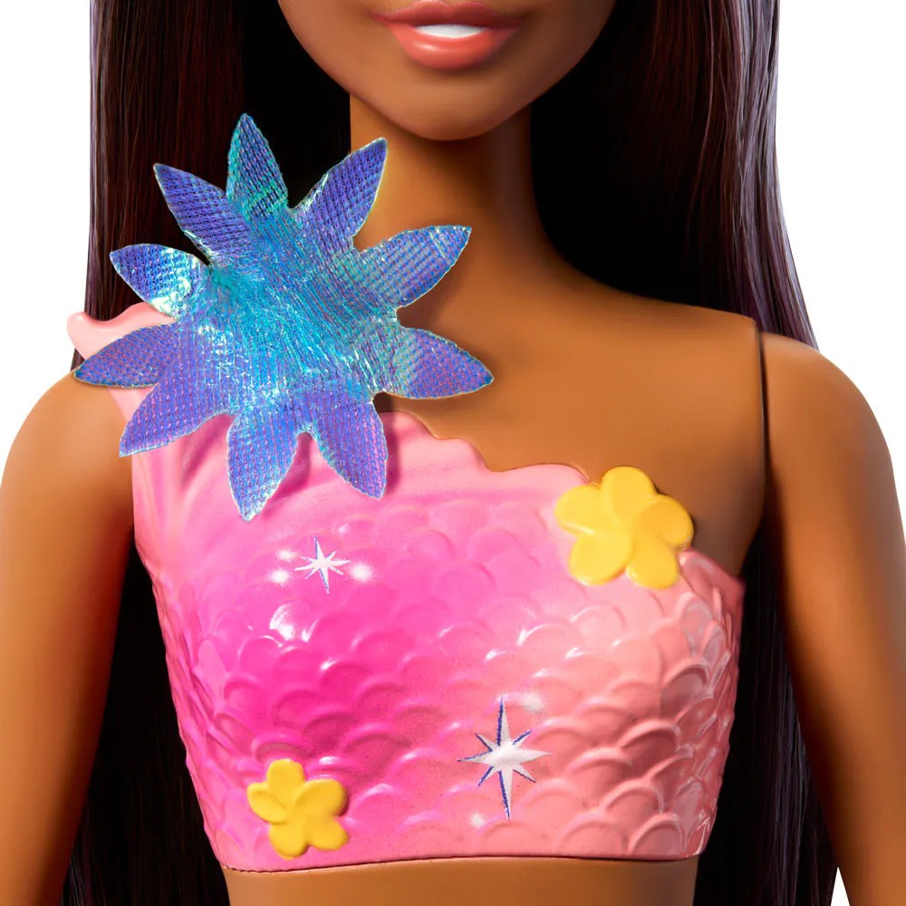 Papusa Barbie Sirena cu Flori Magice cu par brunet - poza 4