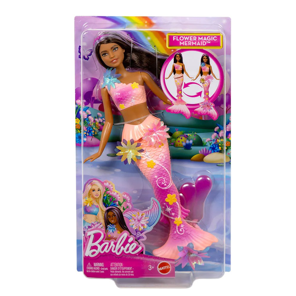 Papusa Barbie Sirena cu Flori Magice cu par brunet - poza 5