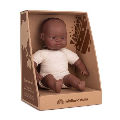 Papusa bebelus african 32 cm in cutie, cu corp moale - poza 2