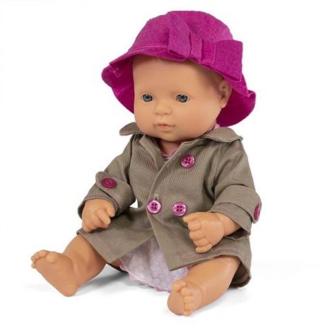 Papusa Bebelus Fetita Europeana 32 cm cu set imbracaminte de primavara-toamna