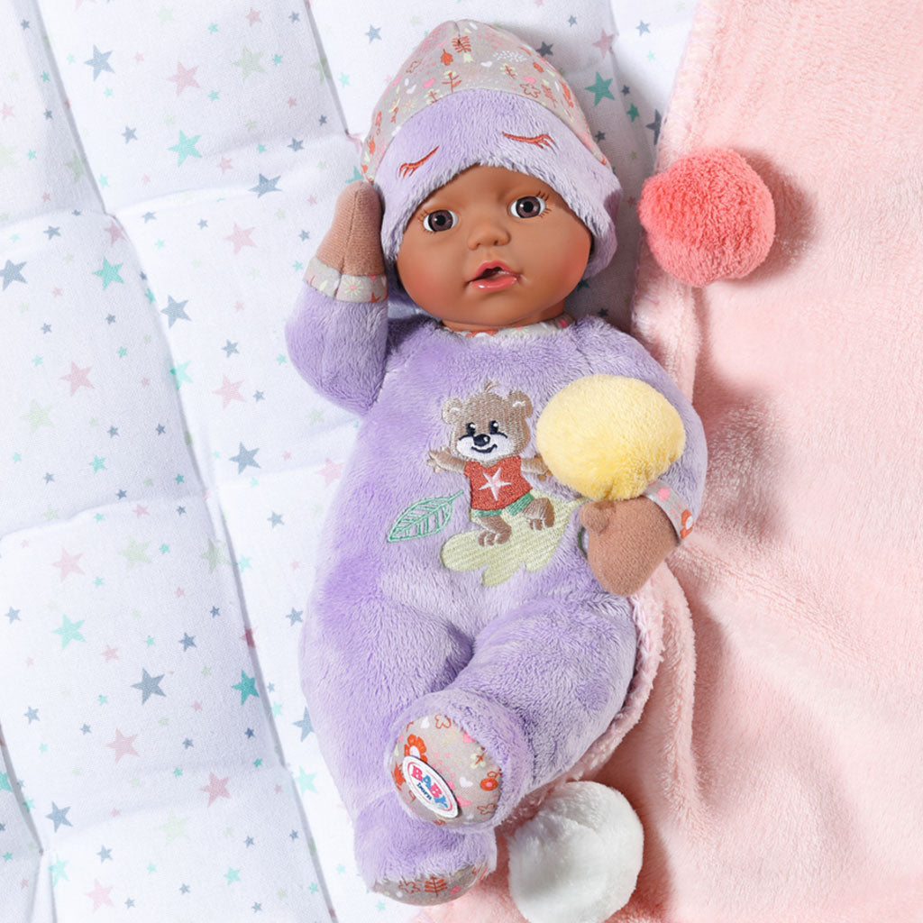 Papusa bebelus Zapf Baby born Bebelus mulatru cu hainute violet 30 cm - poza 3
