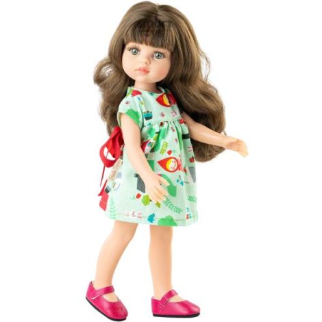 Papusa Carol, 32 cm, in rochie verde cu funda rosie - Amigas, Paola Reina - poza 1