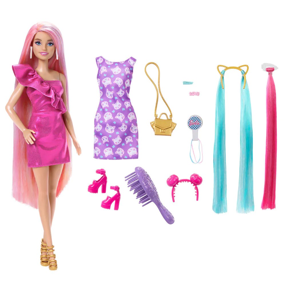 Papusa cu par multicolor si accesorii Barbie Fun and Fancy - poza 1