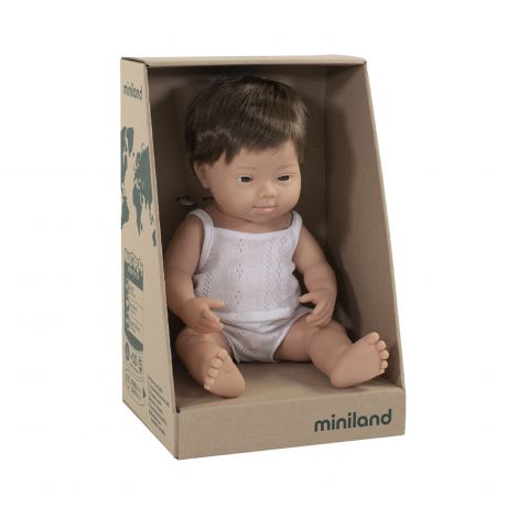 Papusa educationala 38 cm Baietel European cu Sindrom Down - poza 2