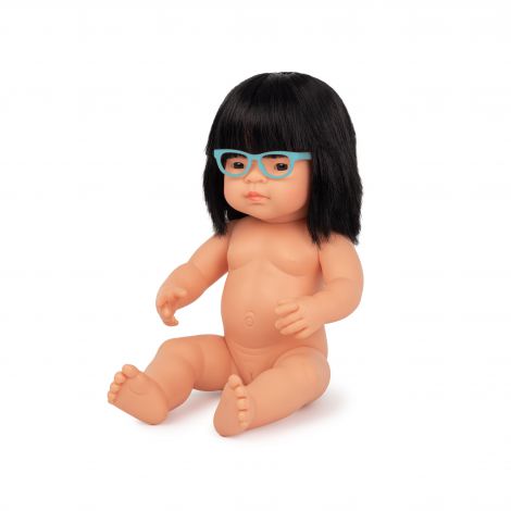 Papusa educationala 38 cm Fetita Asiatica purtatoare de Ochelari - poza 2